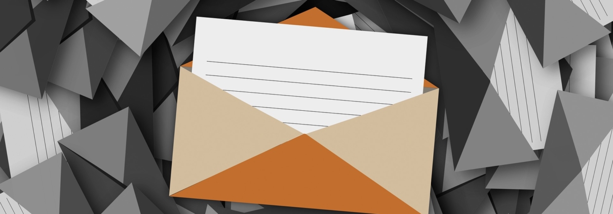 Open envelope letter on black and white background