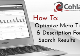 Title screen showing a laptop with Google Analytics on it, reading: How To Optimize Meta Title & Description For Search Results