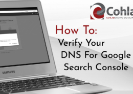 Title card reading: How To Verify Your DNS Through Search Console. With laptop graphic on grey background.