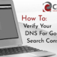 Title card reading: How To Verify Your DNS Through Search Console. With laptop graphic on grey background.