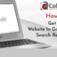 Computer showing Cohlab logo, text showing How to Get your website in Google Search results.