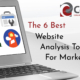 Cover image for 6 Best Website Analysis Tools For Marketing showing title and laptop computer with graphics appearing on screen.