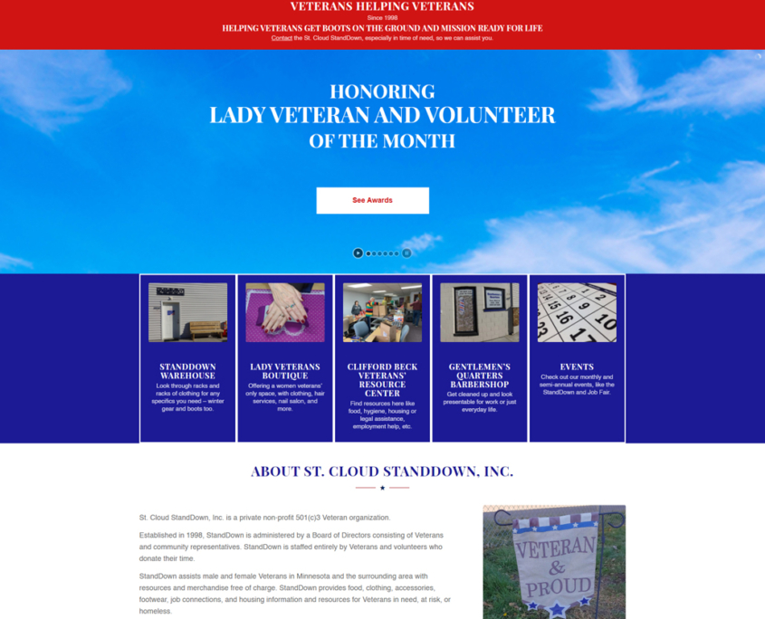 Custom WordPress website design for St Cloud StandDown home page in St. Cloud, MN