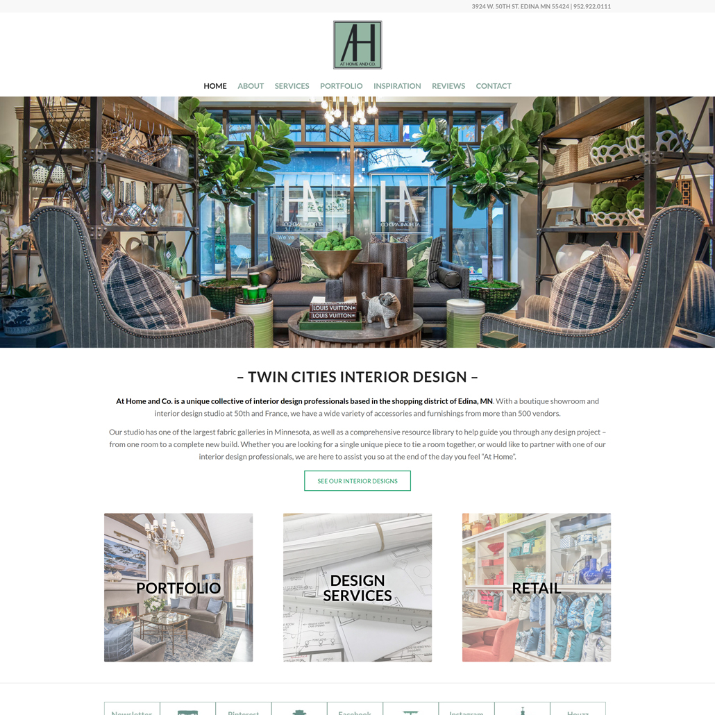 Custom WordPress website design for At Home & Co. home page in Edina, MN