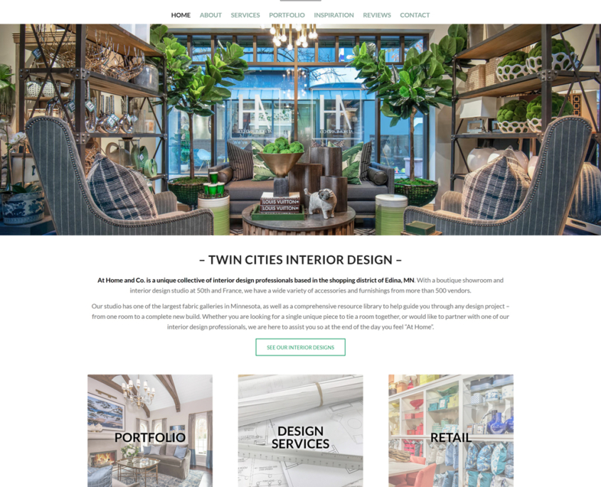 Custom WordPress website design for At Home & Co. home page in Edina, MN