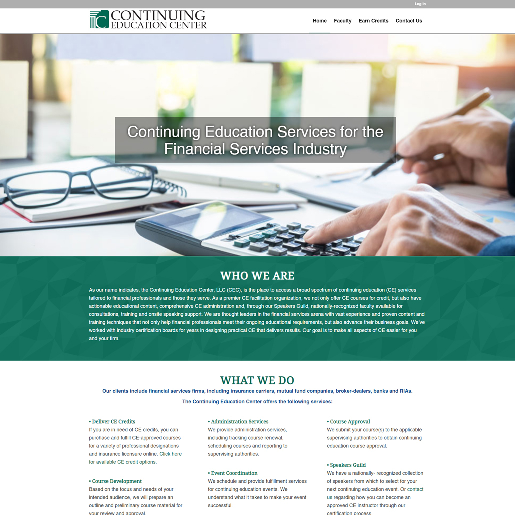 Custom WordPress website design for Continuing Education Center (CEC) home page in Brainerd, MN