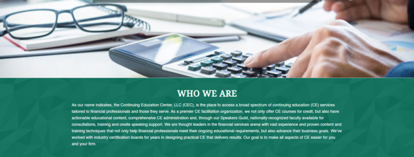 Custom WordPress website design for Continuing Education Center (CEC) home page in Brainerd, MN