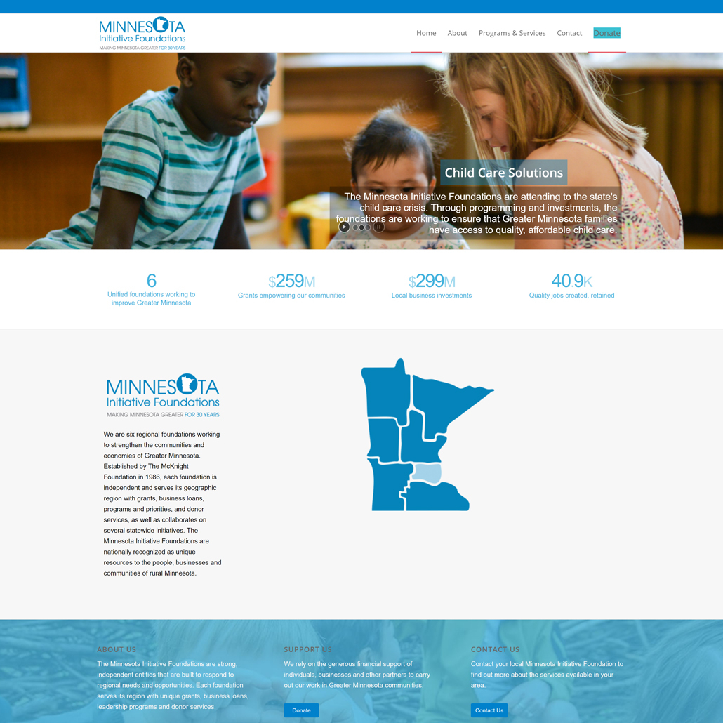 Custom WordPress website design for MN Initiative Foundation home page in Little Falls, MN
