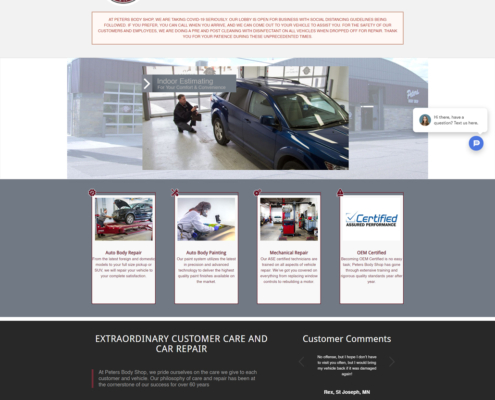 Custom WordPress website design for Peters Body Shop home page in St. Cloud, MN