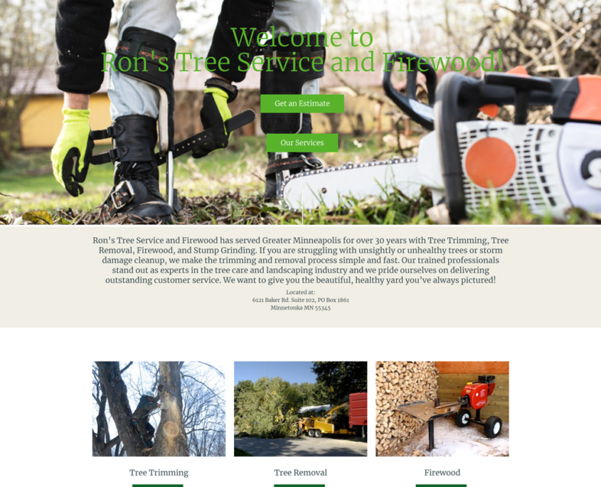 Custom Trustdyx website design for Rons Tree Service and Firewood home page in Minnesota