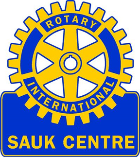 Rotary International and Sauk Centre Rotary Club logo in blue and gold.
