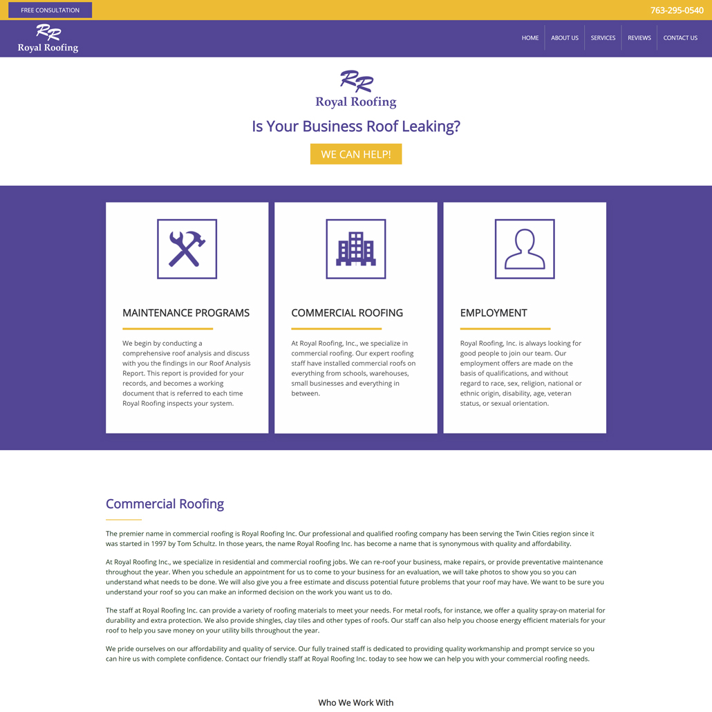 Custom Trustdyx website design for Royal Roofing home page in Twin Cities, MN