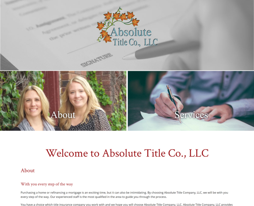 Custom Trustdyx website design for Absolute Title Company home page in Mora, MN
