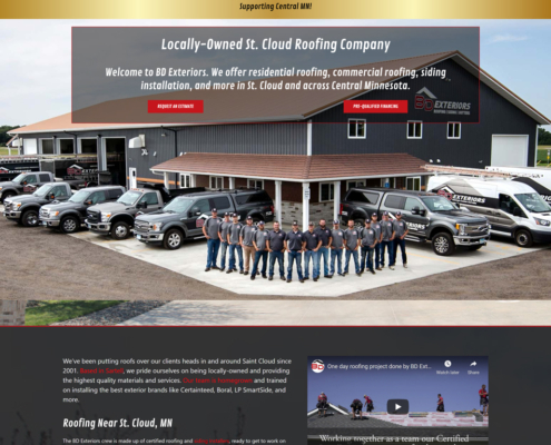 Custom Trustdyx website design for BD Exteriors home page in Sartell, MN