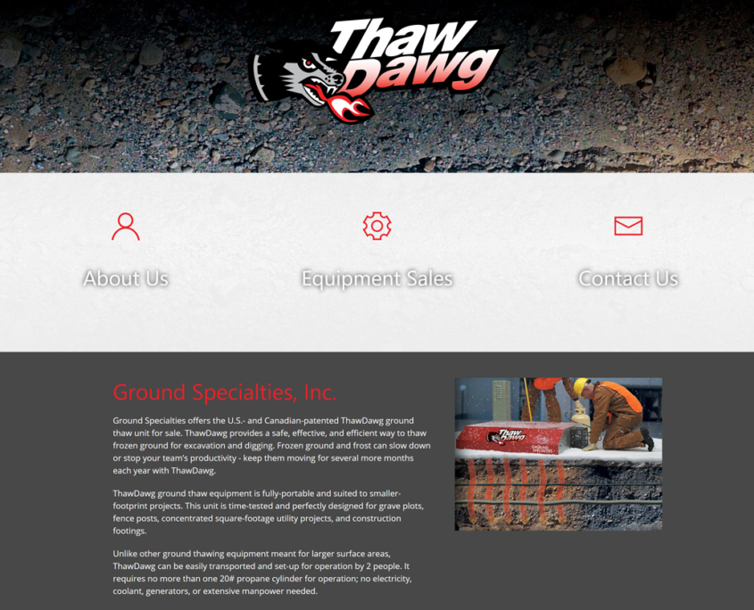 Custom Trustdyx website design for Ground Specialities home page in Milaca, MN