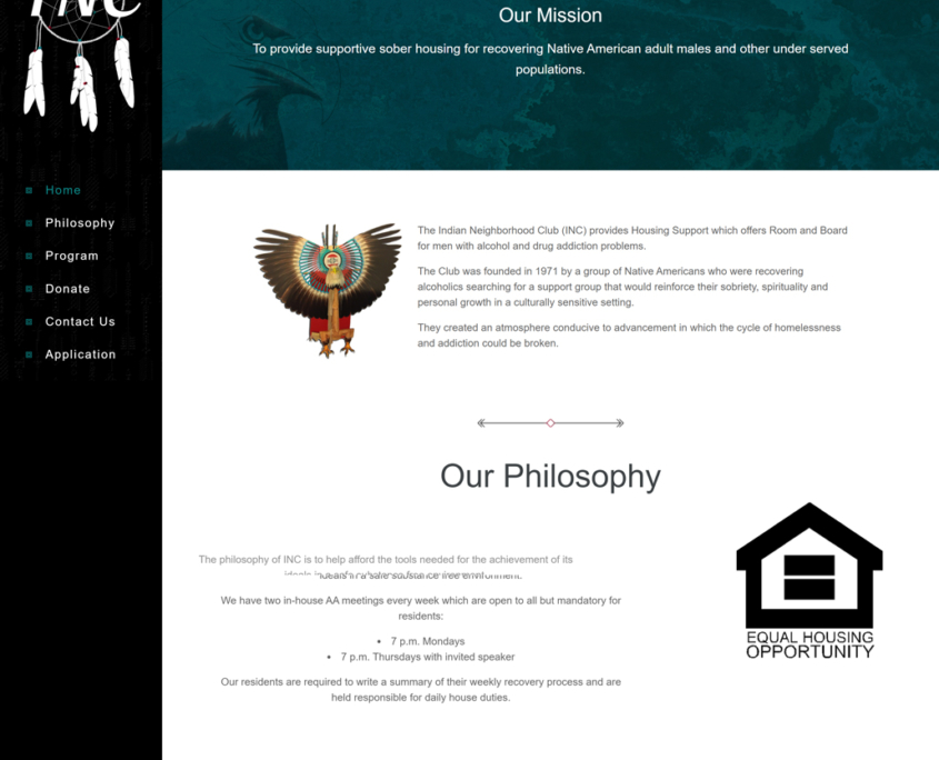 Custom Trustdyx website design for Indian Neighborhood Club home page in Minneapolis, MN