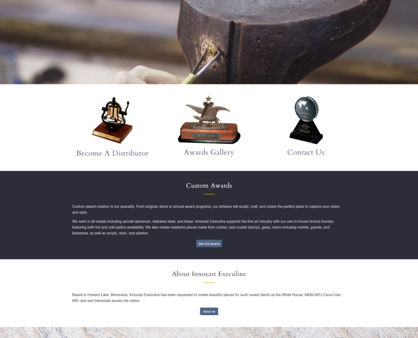 Custom WordPress website design for Innocast Execuline home page in Howard Lake, MN