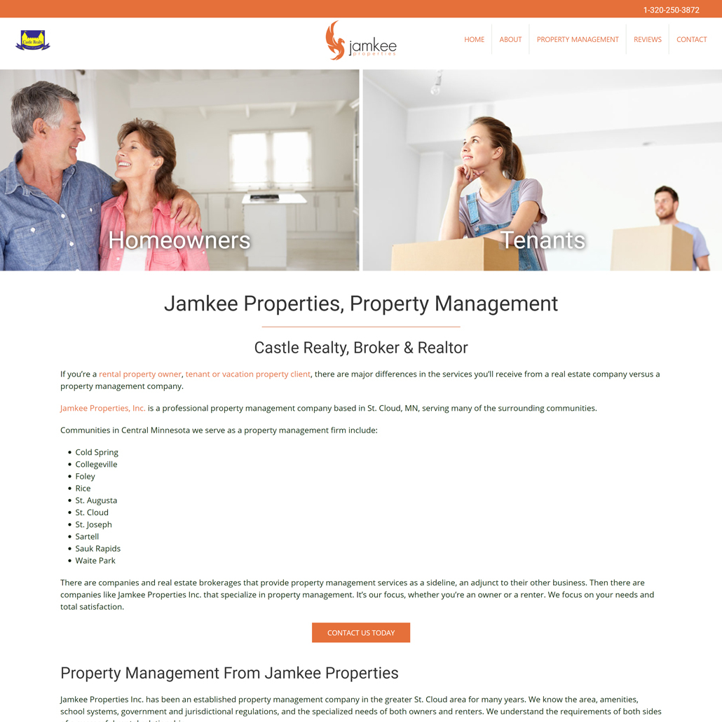 Custom Trustdyx website design for Jamkee Properties home page in St. Cloud, MN
