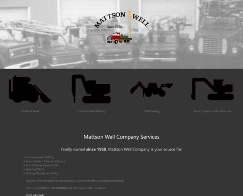 Custom Trustdyx website design for Mattson Well Co home page in Howard Lake, MN
