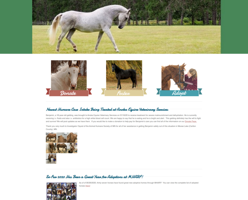 Custom WordPress website design for MN Hooved Animal Rescue home page in Zimmerman, MN