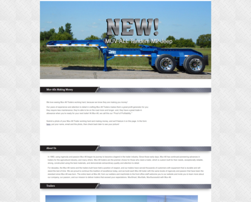 Custom WordPress website design for Muv All Trailers home page in St. Martin, MN