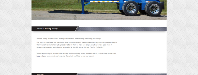 Custom WordPress website design for Muv All Trailers home page in St. Martin, MN