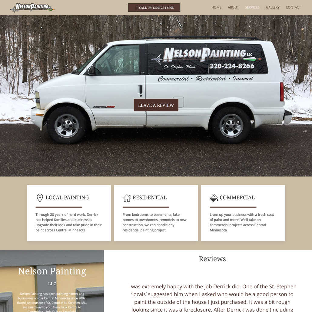 Custom Trustdyx website design for Nelson Painting home page in St. Stephen, MN