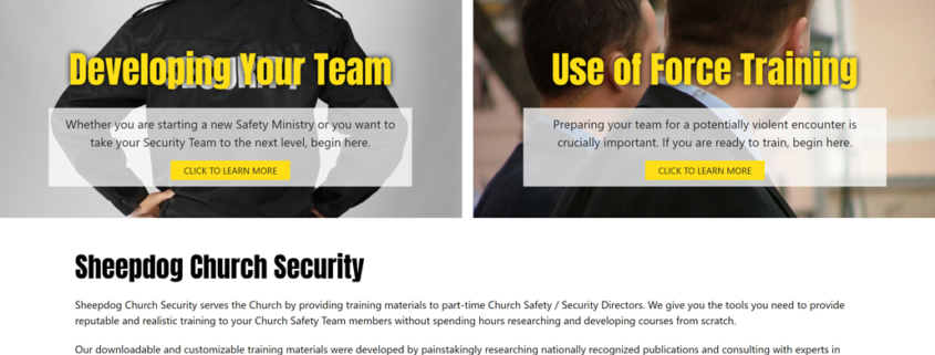 Custom Trustdyx website design for Sheep Dog Church Security home page in Belle Plaine, MN