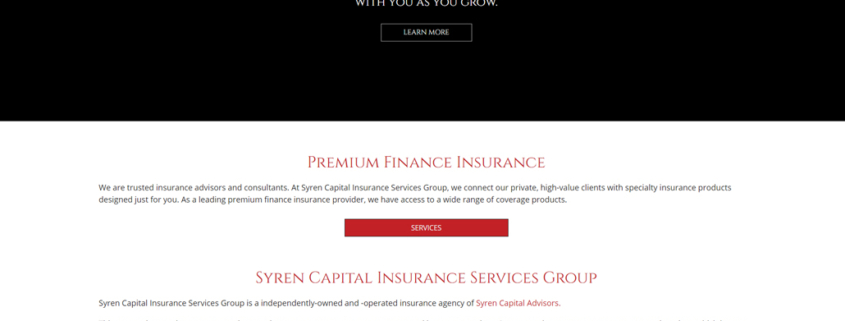 Custom Trustdyx website design for Syren Capital Insurance Services Group home page in New York, NY