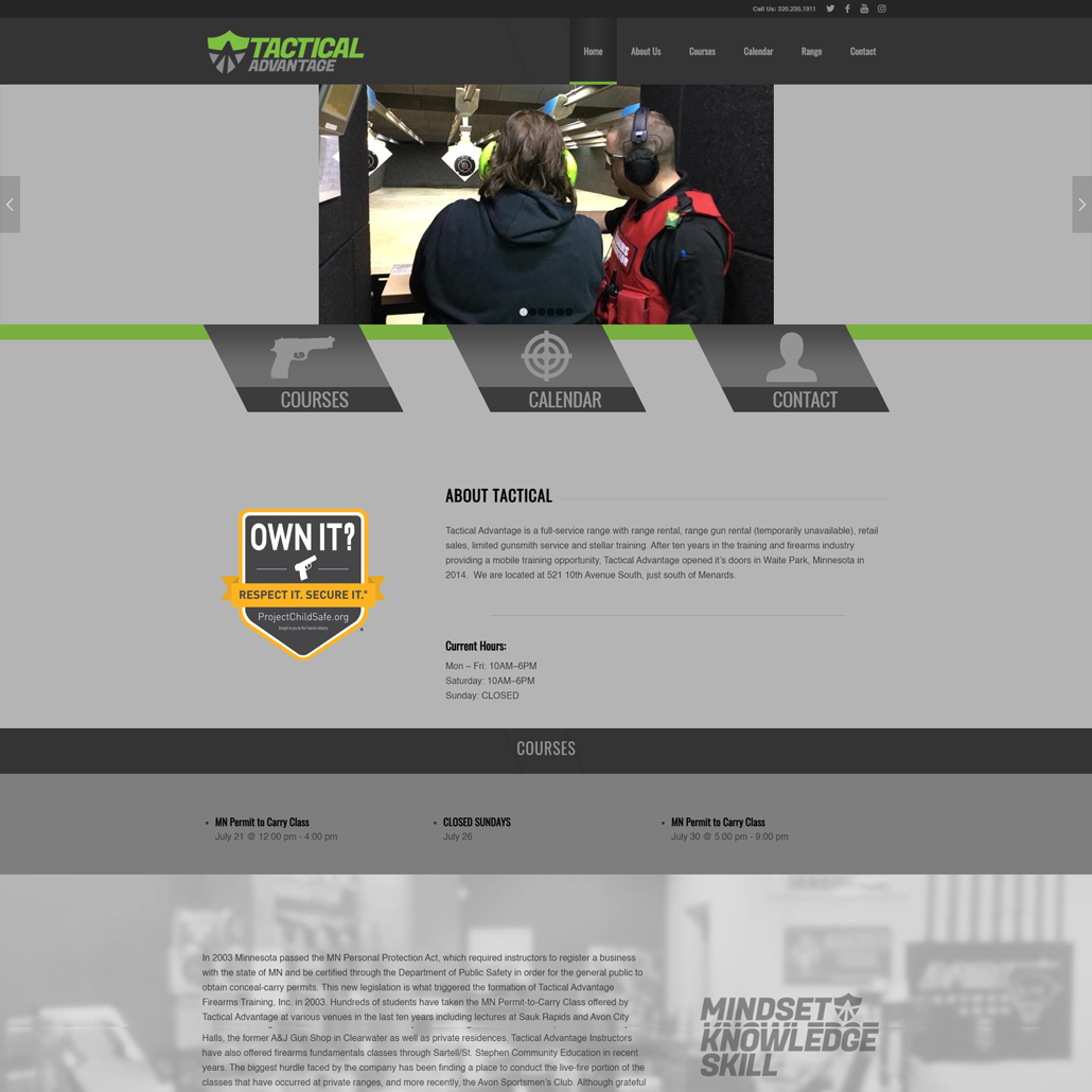 Custom WordPress website design for Tactical Advantage home page in Waite Park, MN