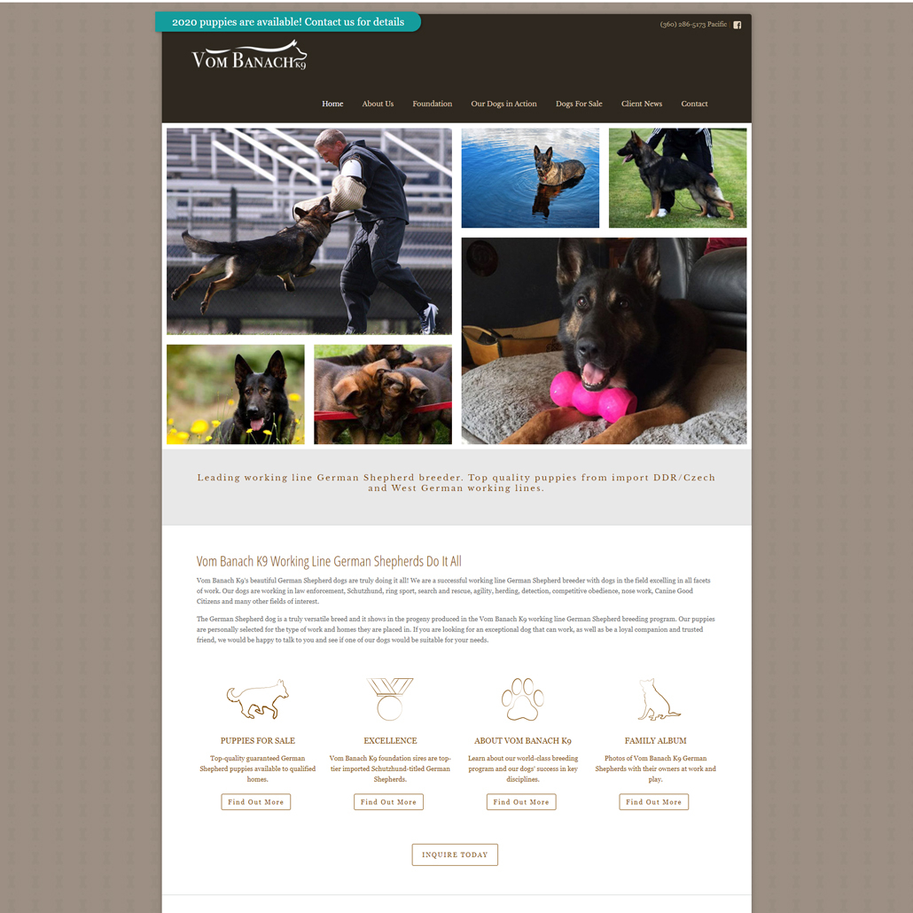 Custom Trustdyx website design for Vom Banach K9 home page in Port Orchard, WA