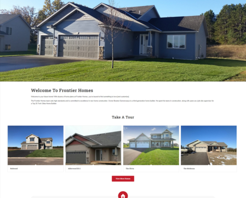 Custom WordPress website design for Frontier Homes LLC home page in Clear Lake, MN