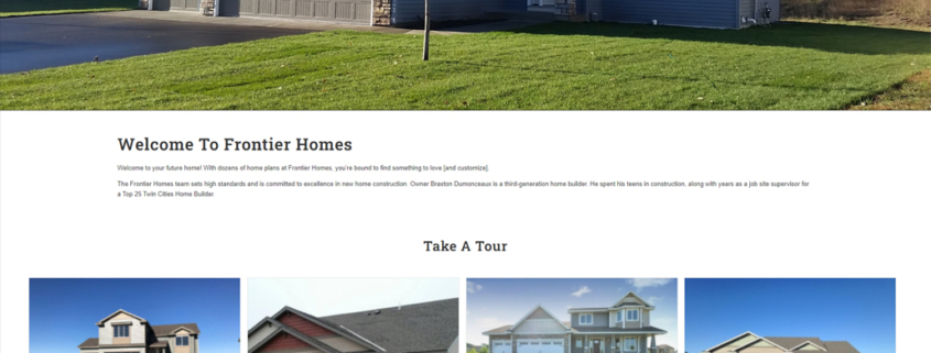 Custom WordPress website design for Frontier Homes LLC home page in Clear Lake, MN