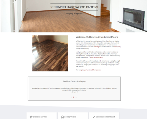Custom Trustdyx website design for Renewed Hardwood Floors home page in Brooklyn Park, MN
