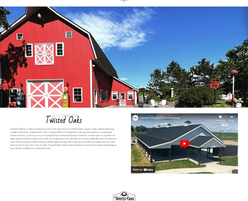 Custom WordPress website design for Twisted Oaks Events home page in Sauk Centre, MN