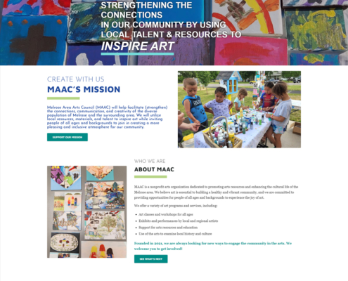 Custom WordPress website design for Melrose Area Arts Council (MAAC) home page in Melrose, MN