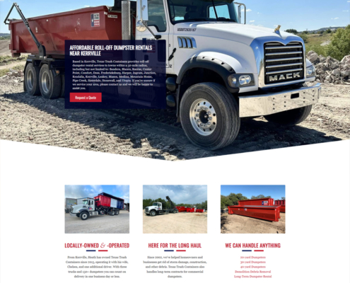Custom WordPress website design for TX Trash Containers home page in Kerrville, TX