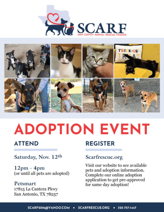 Sam Coffey Animal Rescue Friends 2022 Adoption Event flyer
