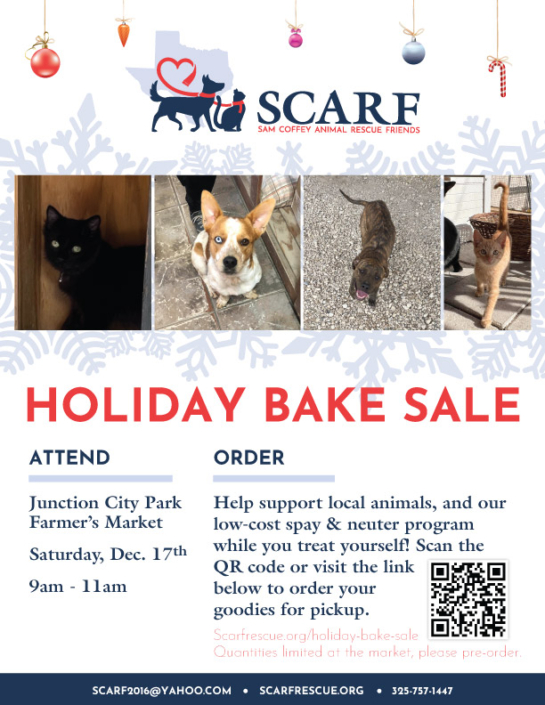 Sam Coffey Animal Rescue Friends 2022 Holiday Bake Sale Flyer