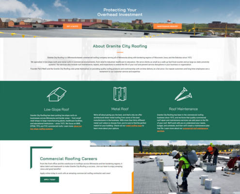 Custom Wordpress website design for Granite City Roofing home page in Sauk Rapids, MN