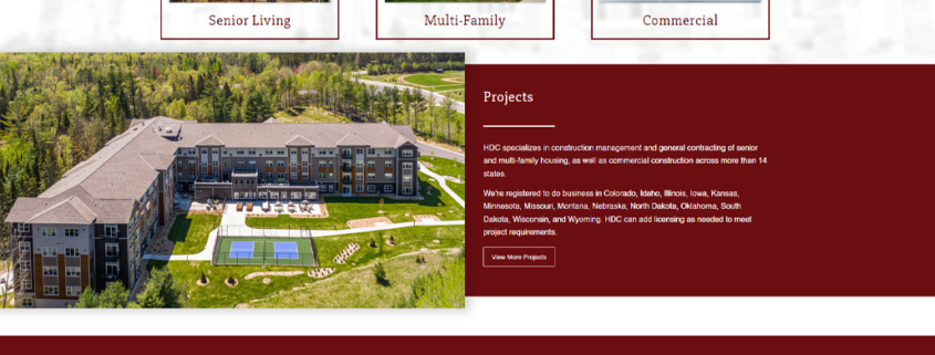 Custom WordPress website design for HDC Contractors & Construction Management home page in St. Joseph, MN