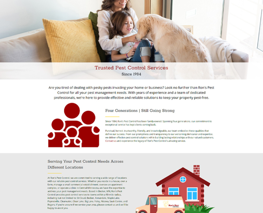 Custom Trustdyx website design for Ron's Pest Control home page in Becker, MN