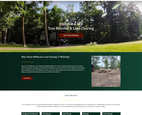 Custom WordPress website design for Wilderness Land Clearing & Mulching home page in Fort Ripley, MN